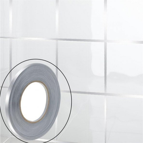 BUFFER® 50 Metre Fayans Arası Şerit Dekoratif Yapışkan Renkli Dekor Su Geçirmez Sızdırmaz Gümüş Bant