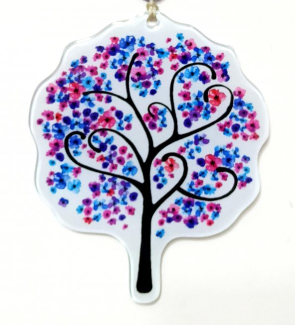 Hayat Ağacı Nazar Boncuklu Kır Çiçeği Renkli Cam Duvar Süsü