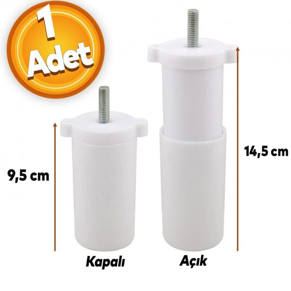 Gizli Mobilya Kanepe Sehpa TV Ünitesi Koltuk Ayağı Ayarlanabilir 9.5 cm Beyaz Baza Ayak
