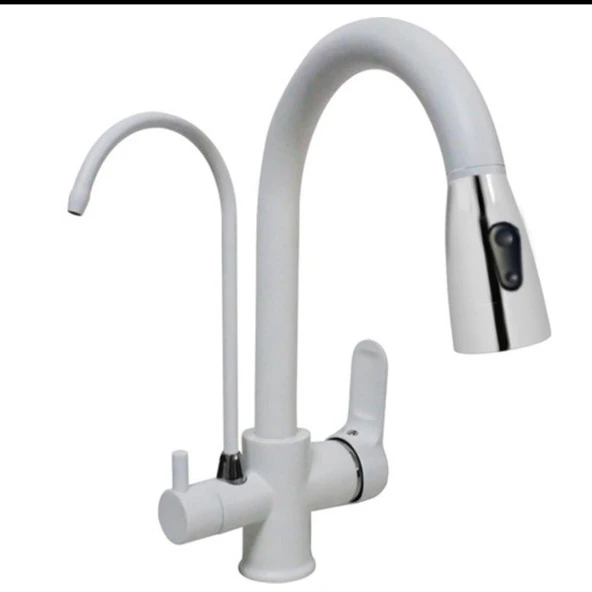 Çift Fonksiyonlu Beyaz Spiralli Arıtmalı Mutfak Bataryası 3 Yollu