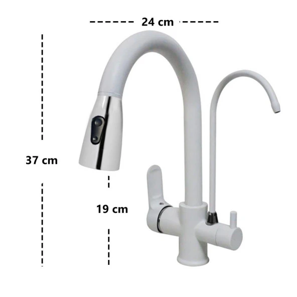 Çift Fonksiyonlu Beyaz Spiralli Arıtmalı Mutfak Bataryası 3 Yollu - 2