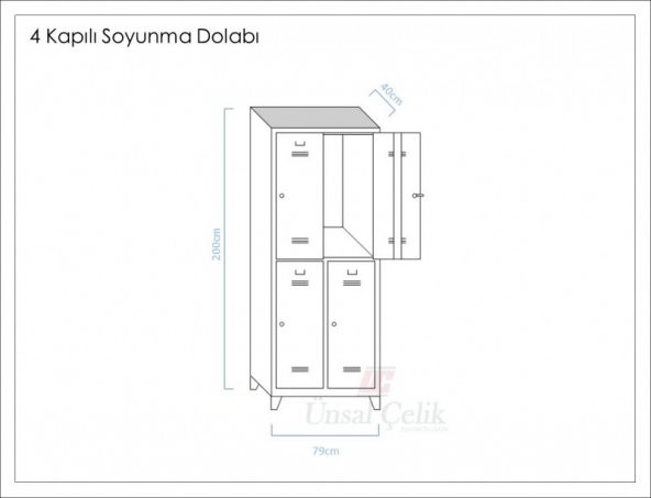 Metal Dört Yarım Boy Kapılı Ekonomik Soyunma Dolabı Açık Gri - 2