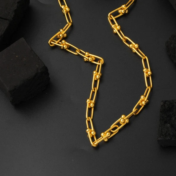 22 Ayar Tiffany Tarzı Altın Zincir - 55 cm - Resim 3