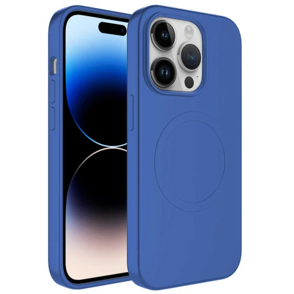 Apple iPhone 12 Pro Max Kılıf Magsafe Wireless Şarj Özellikli Pastel Renk Silikon Zore Plas Kapak Lyon Tech  Mavi