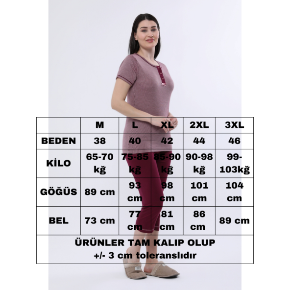 Angelina Kadın Mor bordo kaprili kısakol bambu Pamuk rahat pijama takımı 6168 - 4