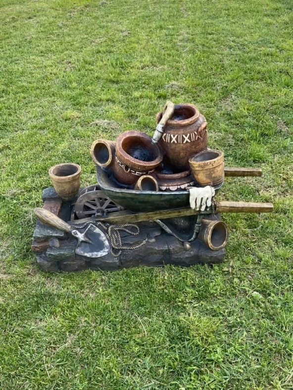 Led Aydınlatmalı El Arabası Model Dekoratif Şelale 100x60x35cm DW72012 - Dekoratif Su Değirmeni - Resim 2