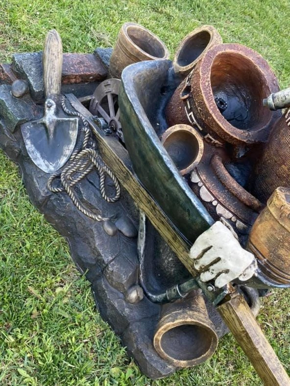 Led Aydınlatmalı El Arabası Model Dekoratif Şelale 100x60x35cm DW72012 - Dekoratif Su Değirmeni - Resim 5