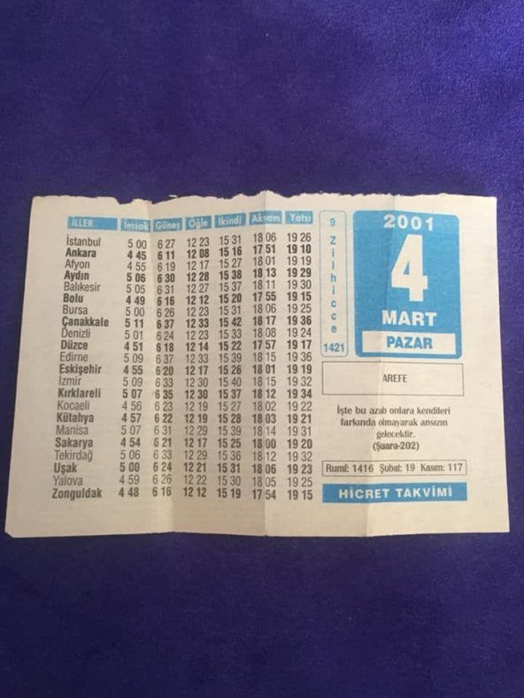 4 Mart 2001 Takvim Yaprağı - Nostalji Koleksiyonluk Takvim Yaprağı ürün görseli