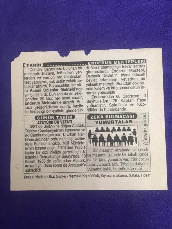 10 Kasım 2001 Takvim Yaprağı - Nostalji Koleksiyonluk Takvim Yaprağı B - Resim 2