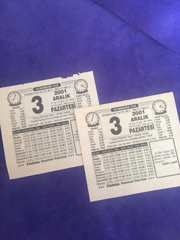 3 Aralık 2001 Takvim Yaprağı - Nostalji Koleksiyonluk Takvim Yaprağı B - Resim 3