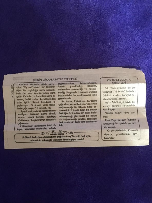 16 Ocak 2007 Takvim Yaprağı - Nostalji Koleksiyonluk Takvim Yaprağı B - Resim 2