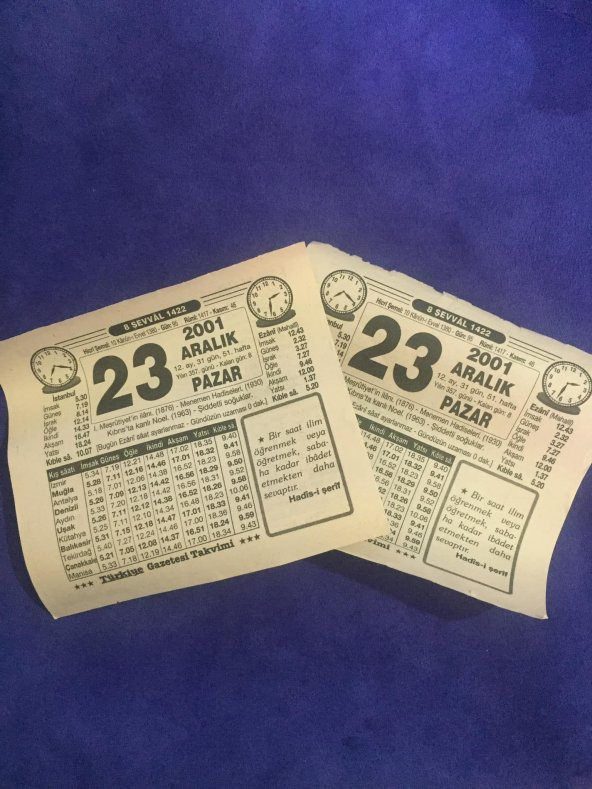 23 Aralık 2001 Takvim Yaprağı - Nostalji Koleksiyonluk Takvim Yaprağı B - Resim 3