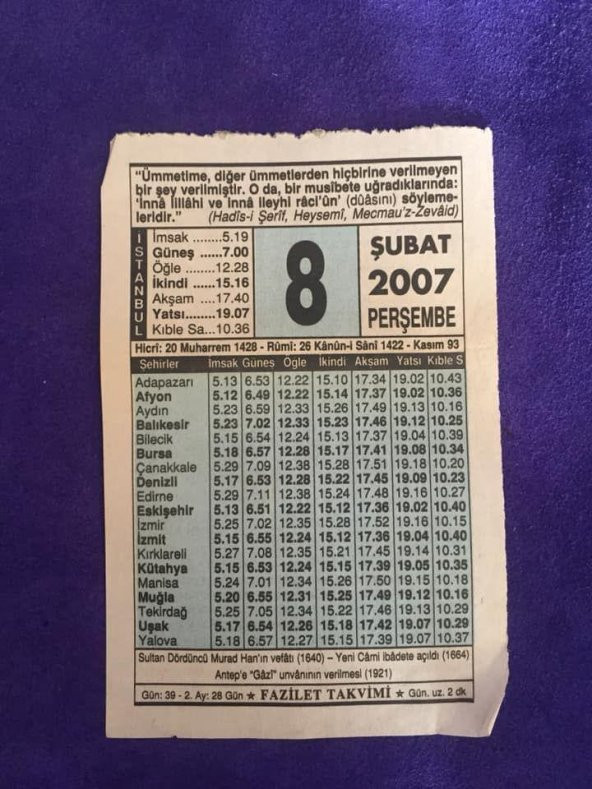 8 Şubat 2007 Takvim Yaprağı - Nostalji Koleksiyonluk Takvim Yaprağı ürün görseli
