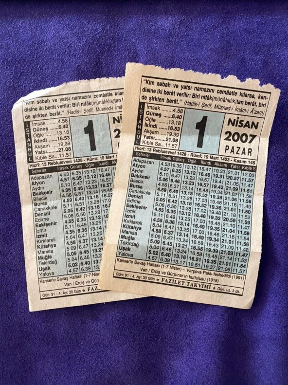 1 Nisan 2007 Takvim Yaprağı - Nostalji Koleksiyonluk Takvim Yaprağı - Resim 3