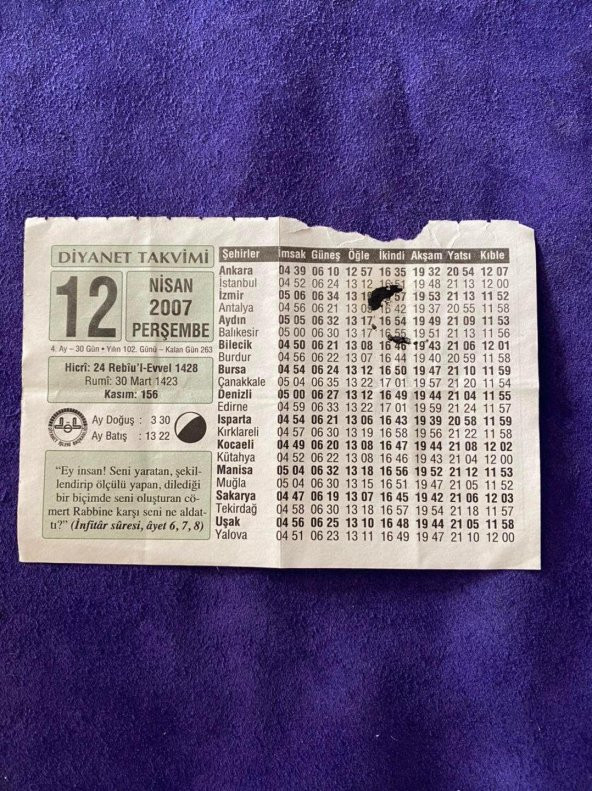 12 Nisan 2007 Takvim Yaprağı - Nostalji Koleksiyonluk Takvim Yaprağı ürün görseli