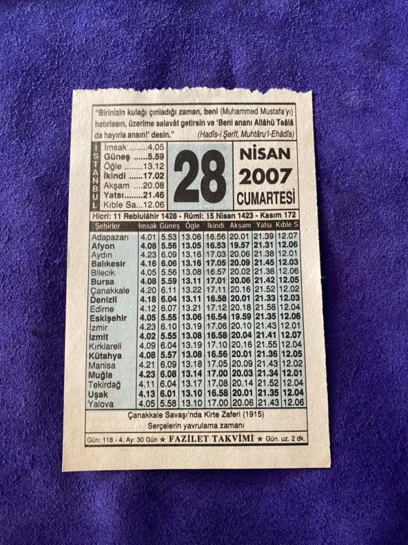 28 Nisan 2007 Takvim Yaprağı - Nostalji Koleksiyonluk Takvim Yaprağı ürün görseli