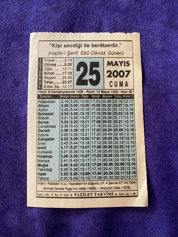21 Mayıs 2007 Takvim Yaprağı - Nostalji Koleksiyonluk Takvim Yaprağı ürün görseli