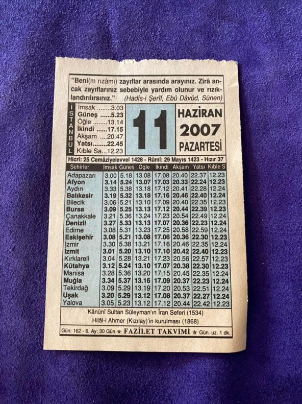 11 Haziran 2007 Takvim Yaprağı - Nostalji Koleksiyonluk Takvim Yaprağı ürün görseli