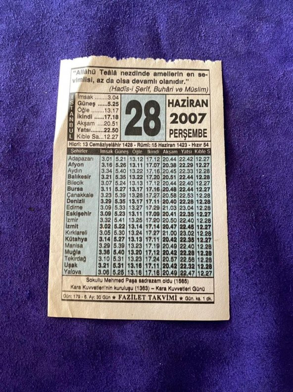 28 Haziran 2007 Takvim Yaprağı - Nostalji Koleksiyonluk Takvim Yaprağı ürün görseli