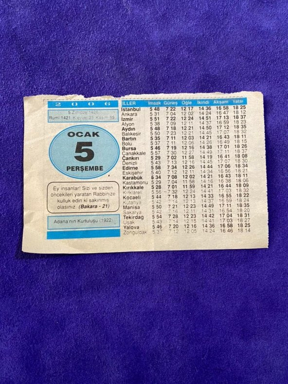 5 Ocak 2006 Takvim Yaprağı - Nostalji Koleksiyonluk Takvim Yaprağı B ürün görseli