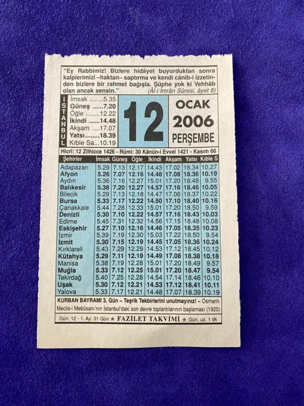 12 Ocak 2006 Takvim Yaprağı - Nostalji Koleksiyonluk Takvim Yaprağı ürün görseli