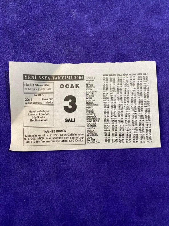 3 Ocak 2006 Takvim Yaprağı - Nostalji Koleksiyonluk Takvim Yaprağı B ürün görseli