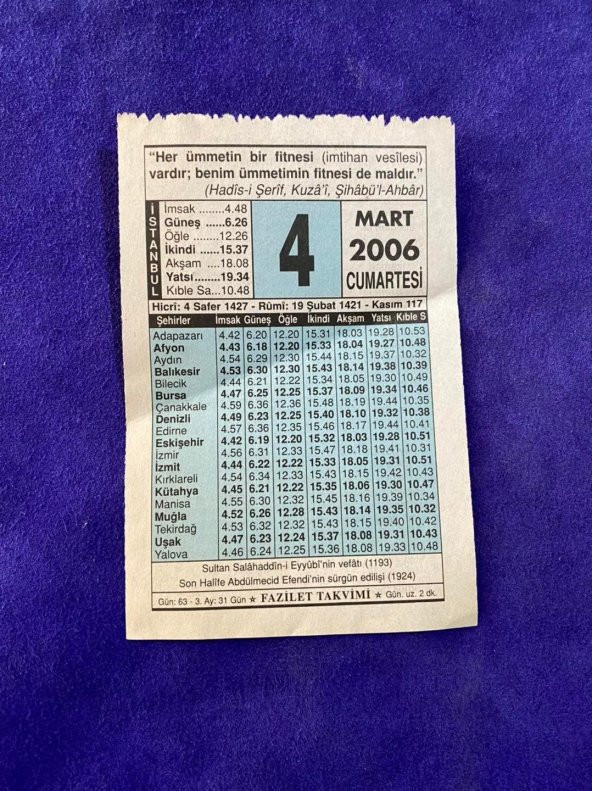 4 Mart 2006 Takvim Yaprağı - Nostalji Koleksiyonluk Takvim Yaprağı ürün görseli