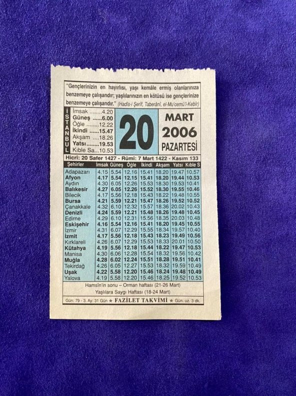20 Mart 2006 Takvim Yaprağı - Nostalji Koleksiyonluk Takvim Yaprağı ürün görseli