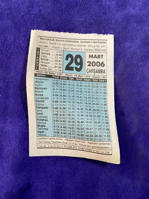 29 Mart 2006 Takvim Yaprağı - Nostalji Koleksiyonluk Takvim Yaprağı ürün görseli