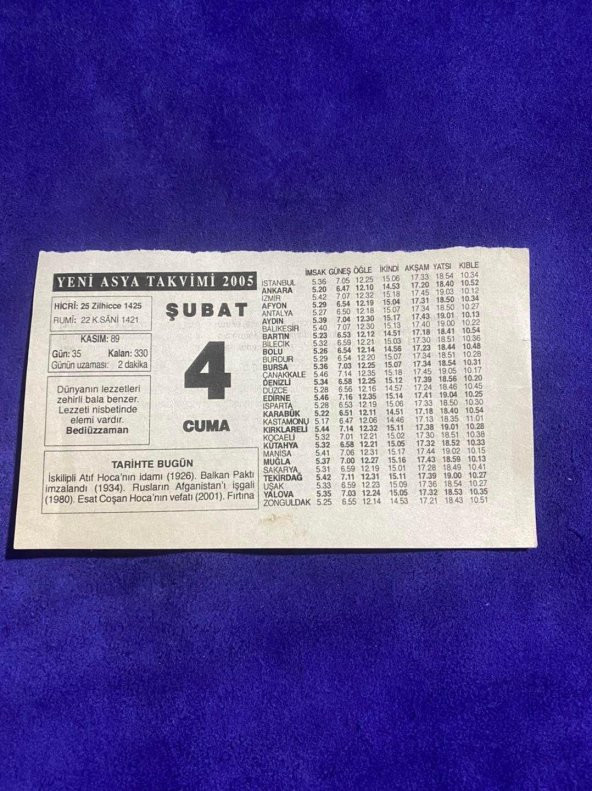 4 Şubat 2005 Takvim Yaprağı - Nostalji Koleksiyonluk Takvim Yaprağı ürün görseli