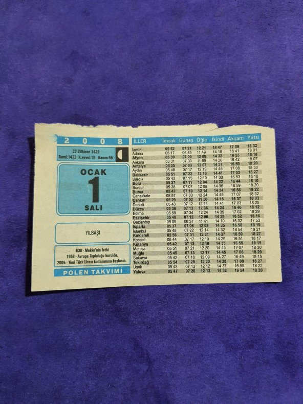 1 Ocak 2008 Takvim Yaprağı - Nostaljik Koleksiyonluk Takvim Yaprağı A ürün görseli