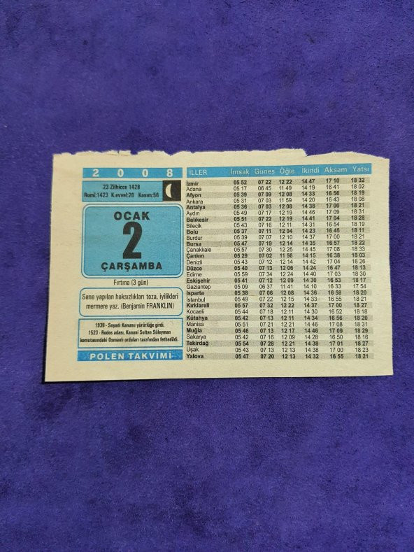 2 Ocak 2008 Takvim Yaprağı - Nostaljik Koleksiyonluk Takvim Yaprağı A ürün görseli