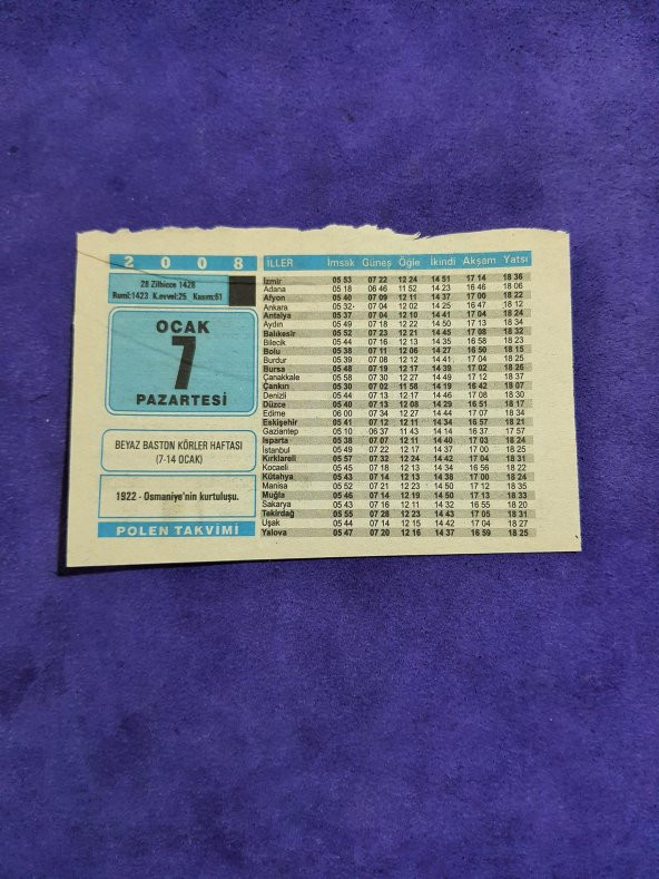 7 Ocak 2008 Takvim Yaprağı - Nostaljik Koleksiyonluk Takvim Yaprağı A ürün görseli