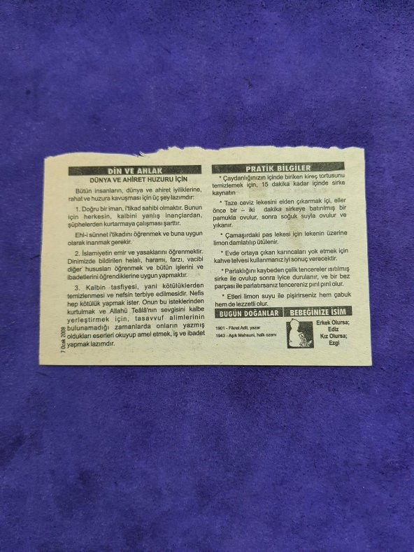 7 Ocak 2008 Takvim Yaprağı - Nostaljik Koleksiyonluk Takvim Yaprağı A - Resim 2