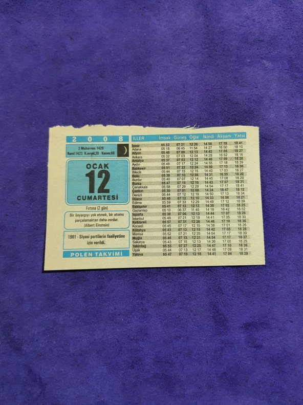 12 Ocak 2008 Takvim Yaprağı - Nostaljik Koleksiyonluk Takvim Yaprağı A ürün görseli