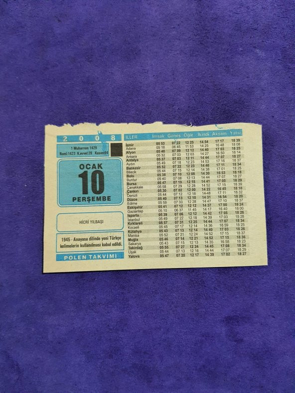 10 Ocak 2008 Takvim Yaprağı - Nostaljik Koleksiyonluk Takvim Yaprağı A ürün görseli