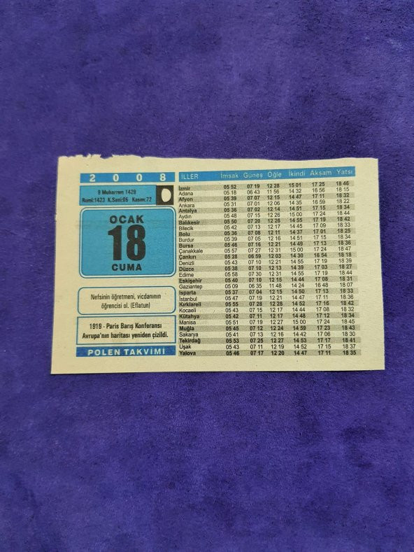 18 Ocak 2008 Takvim Yaprağı - Nostaljik Koleksiyonluk Takvim Yaprağı A ürün görseli