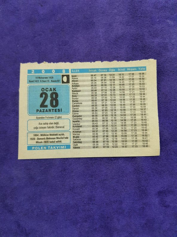 28 Ocak 2008 Takvim Yaprağı - Nostaljik Koleksiyonluk Takvim Yaprağı A ürün görseli