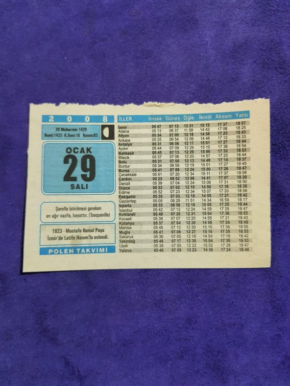29 Ocak 2008 Takvim Yaprağı - Nostaljik Koleksiyonluk Takvim Yaprağı A ürün görseli
