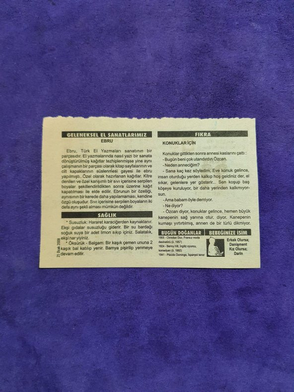 21 Ocak 2008 Takvim Yaprağı - Nostaljik Koleksiyonluk Takvim Yaprağı A - Resim 2