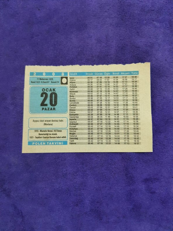 20 Ocak 2008 Takvim Yaprağı - Nostaljik Koleksiyonluk Takvim Yaprağı A ürün görseli