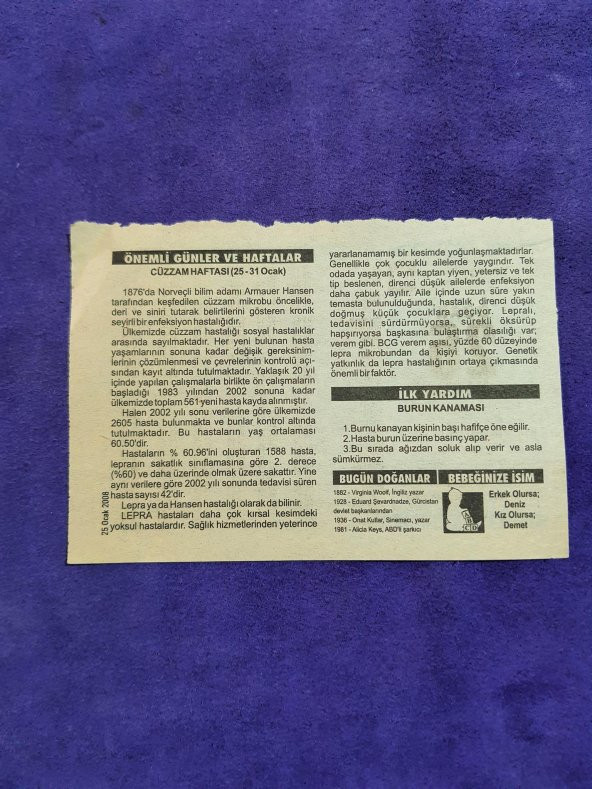 25 Ocak 2008 Takvim Yaprağı - Nostaljik Koleksiyonluk Takvim Yaprağı A - Resim 2