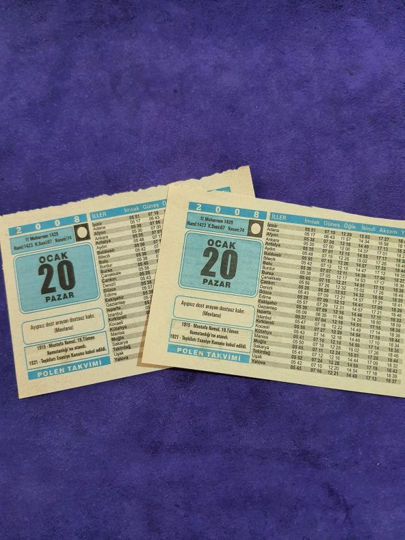 20 Ocak 2008 Takvim Yaprağı - Nostaljik Koleksiyonluk Takvim Yaprağı A - Resim 3