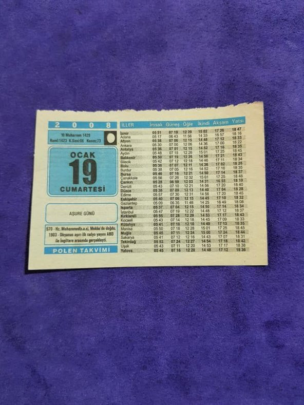 19 Ocak 2008 Takvim Yaprağı - Nostaljik Koleksiyonluk Takvim Yaprağı A ürün görseli