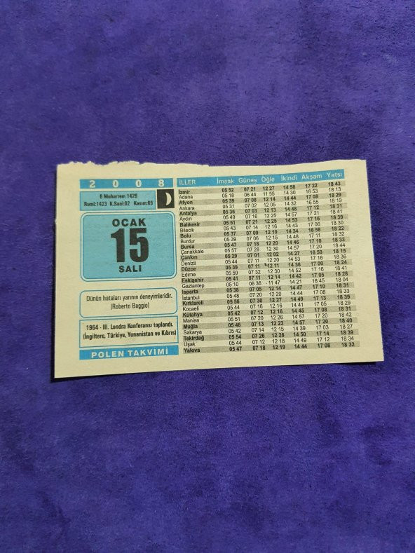 15 Ocak 2008 Takvim Yaprağı - Nostaljik Koleksiyonluk Takvim Yaprağı A ürün görseli