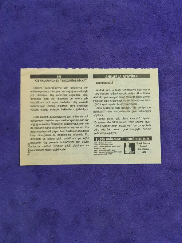 19 Şubat 2008 Takvim Yaprağı - Nostaljik Koleksiyonluk Takvim Yaprağı - Resim 2