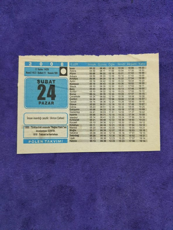 24 Şubat 2008 Takvim Yaprağı - Nostaljik Koleksiyonluk Takvim Yaprağı ürün görseli