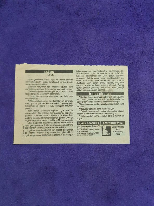 21 Şubat 2008 Takvim Yaprağı - Nostaljik Koleksiyonluk Takvim Yaprağı - Resim 2