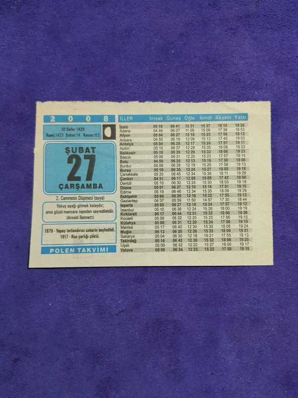 27 Şubat 2008 Takvim Yaprağı - Nostaljik Koleksiyonluk Takvim Yaprağı ürün görseli