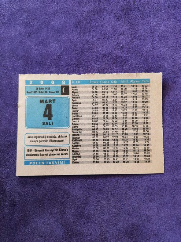 4 Mart 2008 Takvim Yaprağı - Nostaljik Koleksiyonluk Takvim Yaprağı ürün görseli